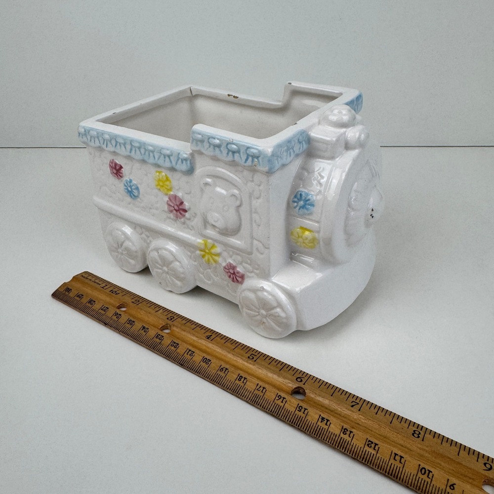 Vtg Ceramic Train Planter White Pastel Pink Blue‎ Yellow Nursery Tabletop Decor